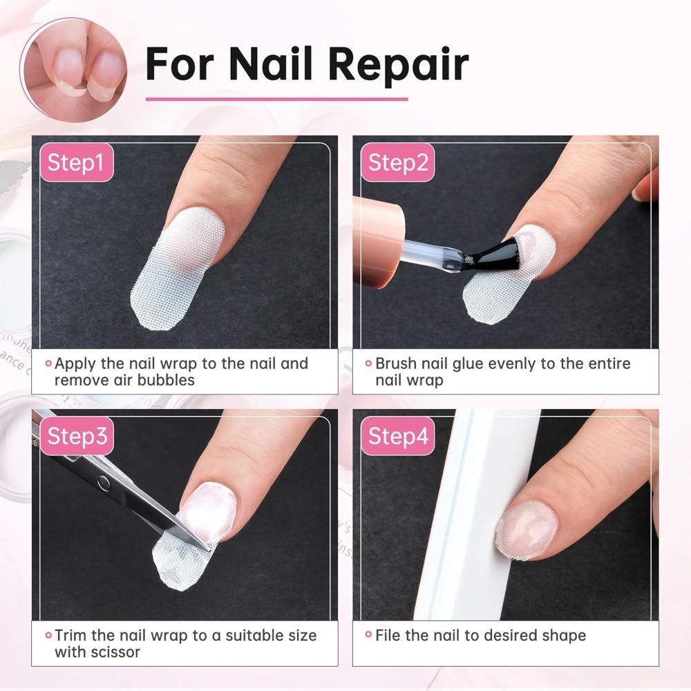 Self Adhesive Silk Nail Wrap Repair Tape for Gel Acrylic Nails Easy Trim