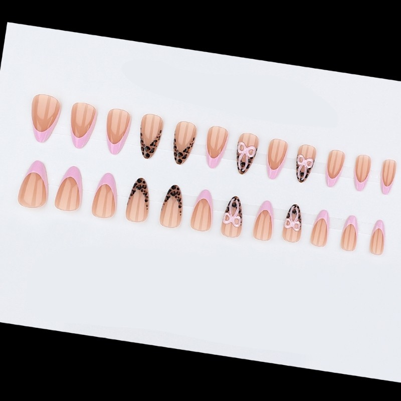 Sweet Edgy 3D Bows Leopard Print French Press On Nail ABS Material For Party