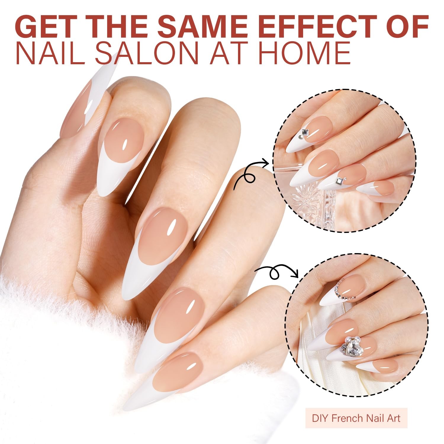 AILLSA French Tip Nails Press on Nails Long Almond 180 Pcs