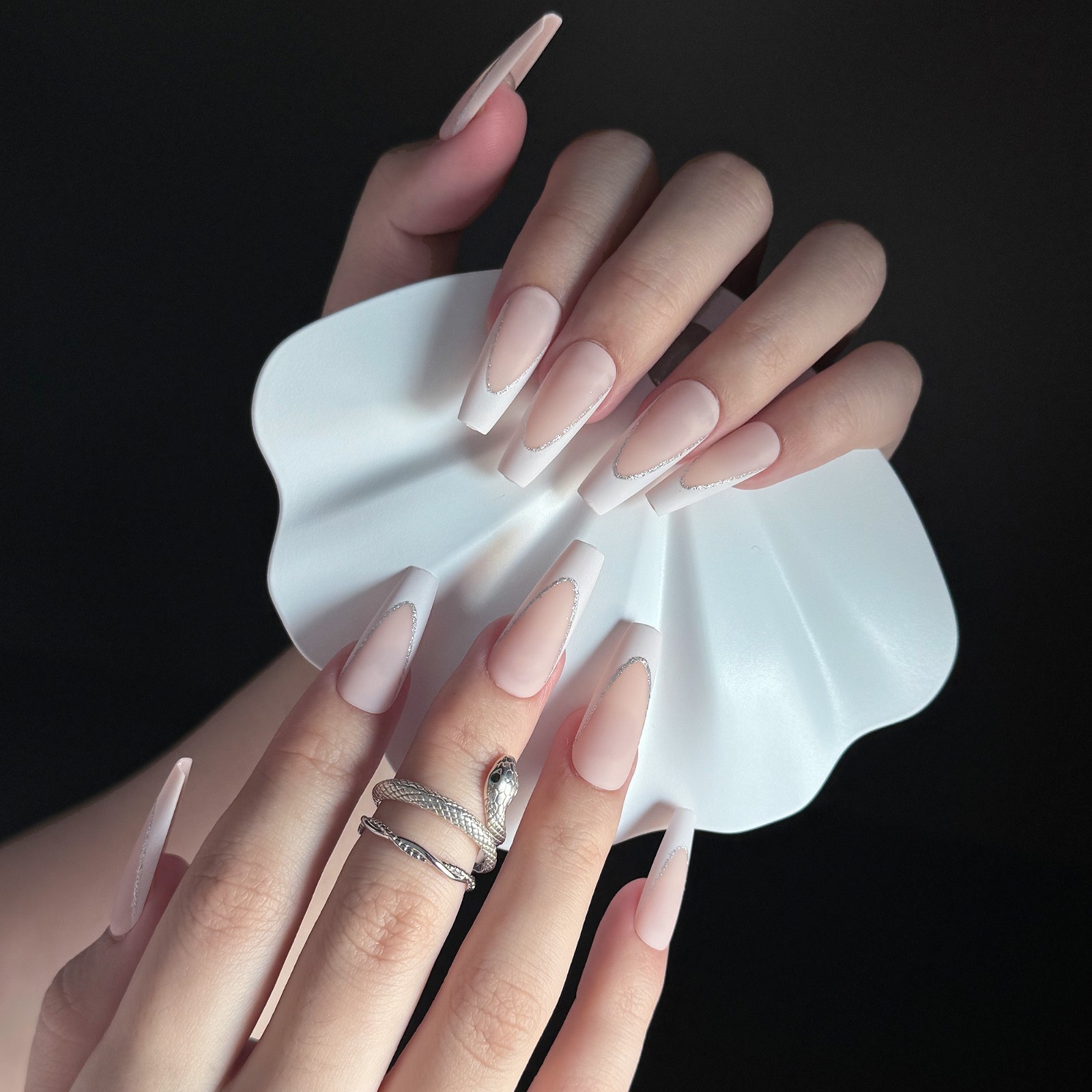 Matte White Press-On Nails Medium Oval Fake Nails with Full Prep Kit 24Pcs