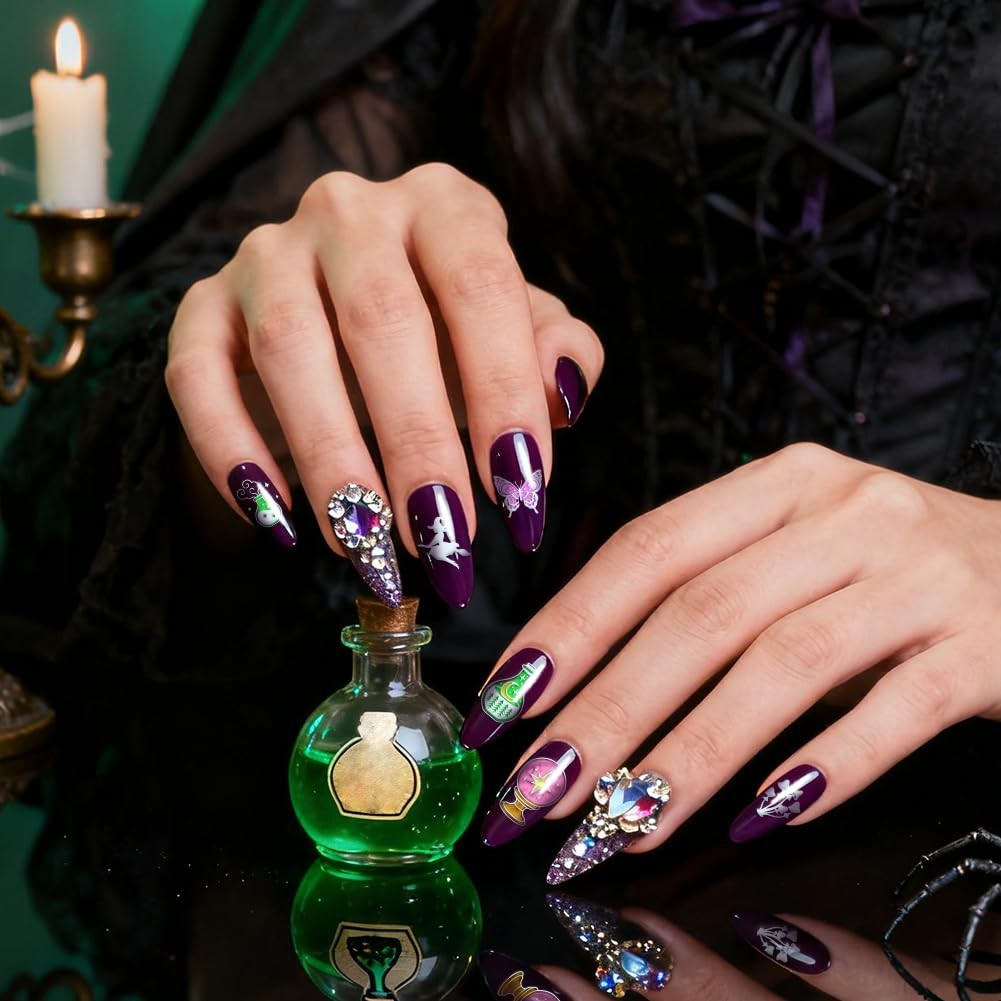 4pcs Magic Potion Nail Stamp Plate Witch Skull Nail Art Template Magic Crysta…