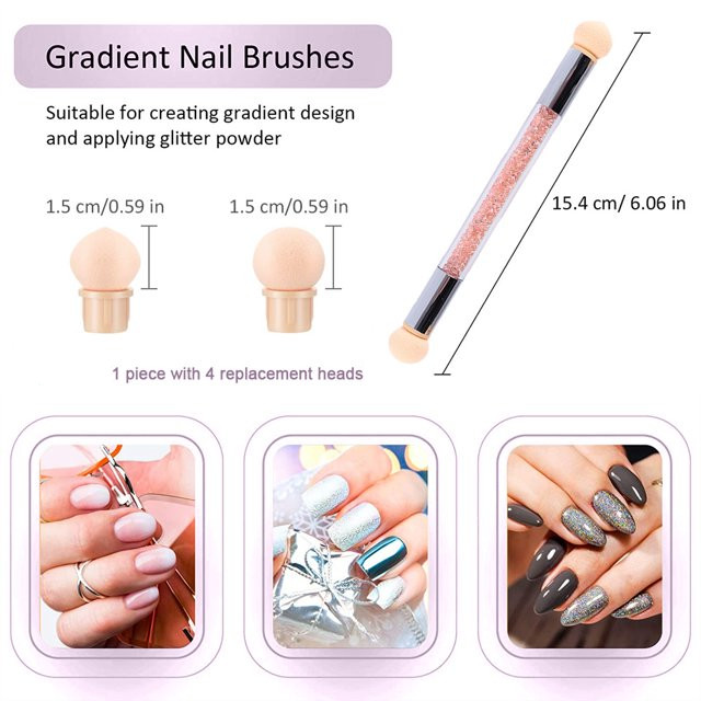 Sponge Heads Nail Pen Dual Tipped Ombre DIY Gradient Gel Color Nail Art Brush