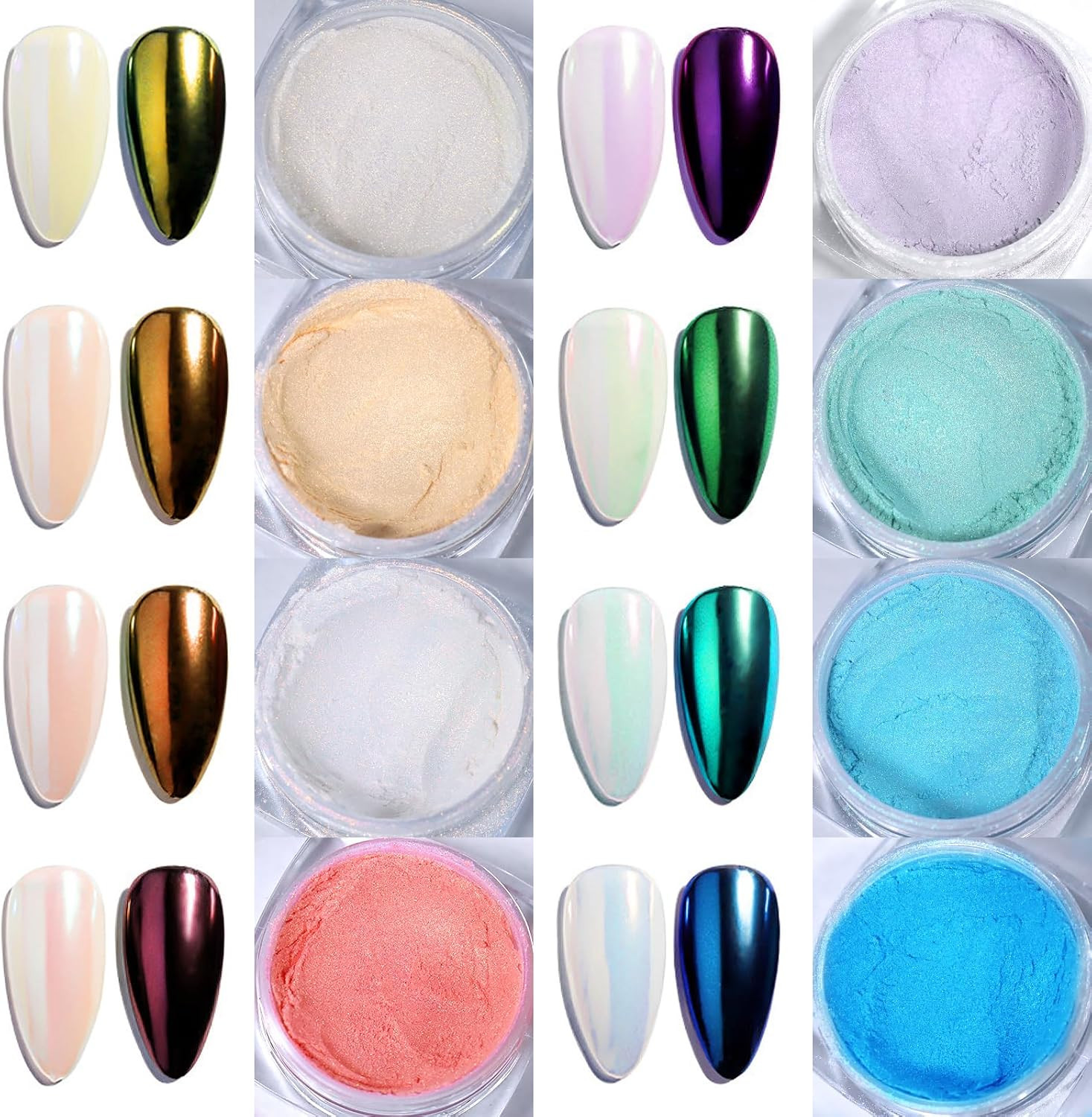 Mermaid Pearl Chrome Nail Powder, 8 Colors Metallic Mirror Effect Pigment