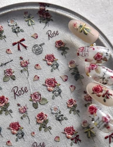 Retro Rose Nail Stickers 5D Embossed – Premium Salon-Quality Floral Nail Roses