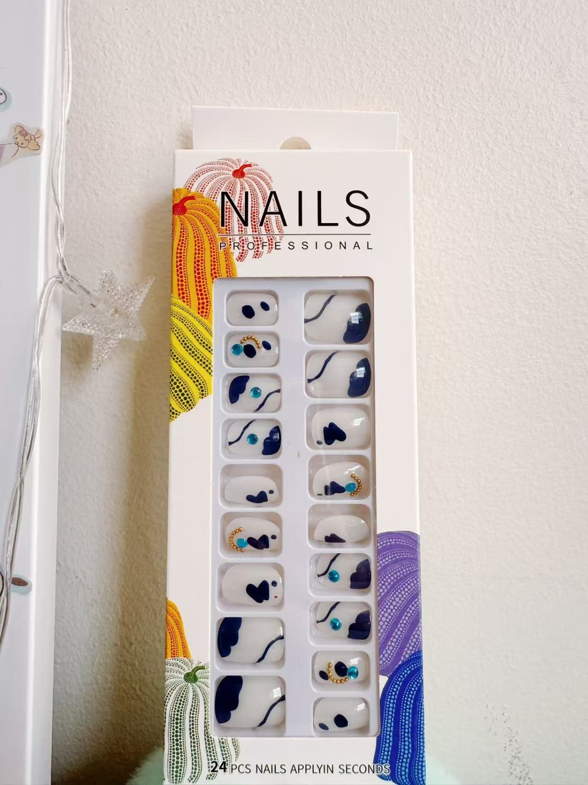 Cute Press On Nails–12pcs Colorful Fake Nails Set, Pastel/Glitter Style. Reusabl