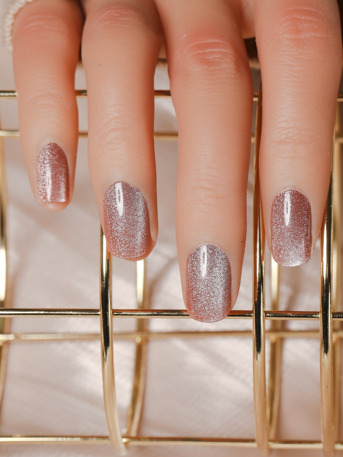 24pcs Square Apricot Glitter Cat Eye Effect Fake Nail Press On Nails False Nails