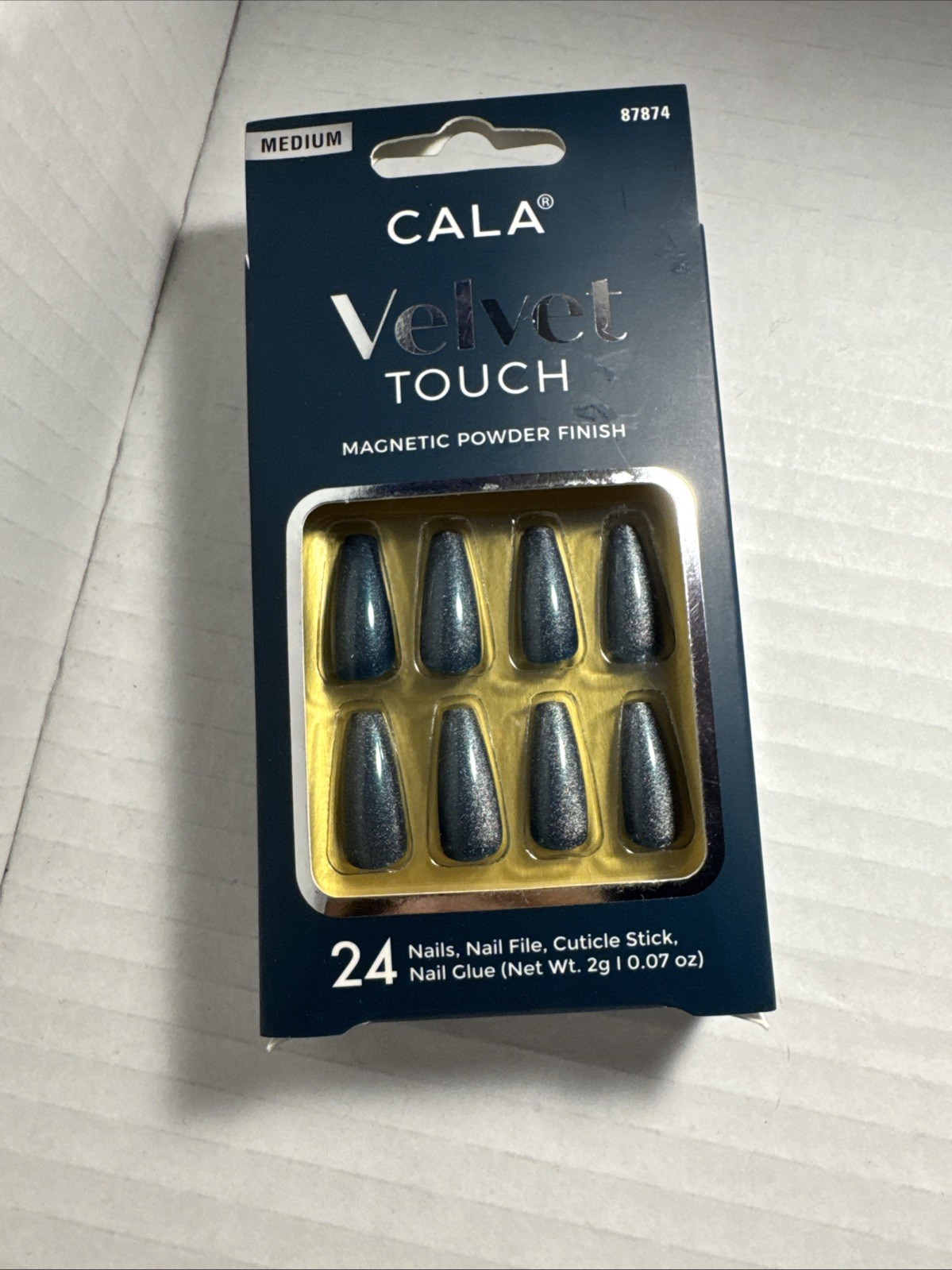 CALA Velvet Touch Magnetic Powder Finish Medium Coffin Press On Nails 24 Count