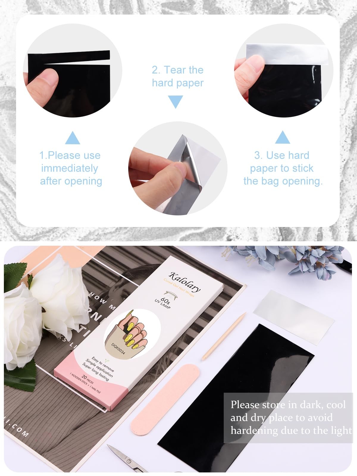 40PCS Gold Glitter Gel Nail Wraps Strips, Self Adhesive Full Nail Wraps,