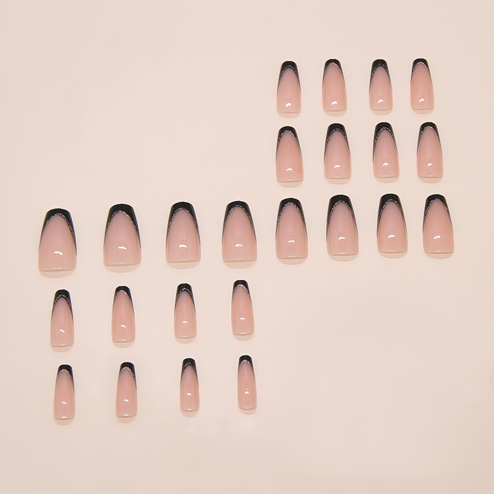 24Pcs Black French Tip Press on Nails Medium Length Square Fake Nails with Gl…