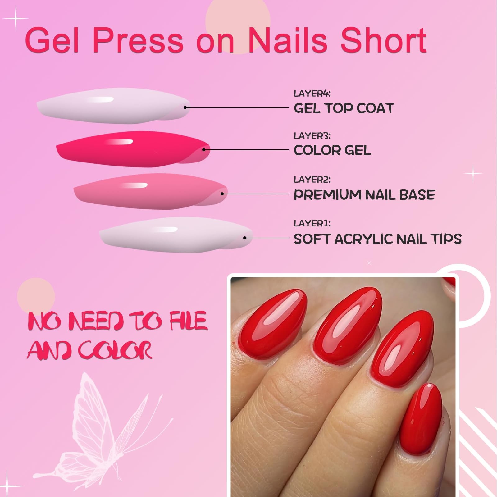 Oval Press on Nails Short Fake Nails, 240pcs Nails Press on Almond Bright Red