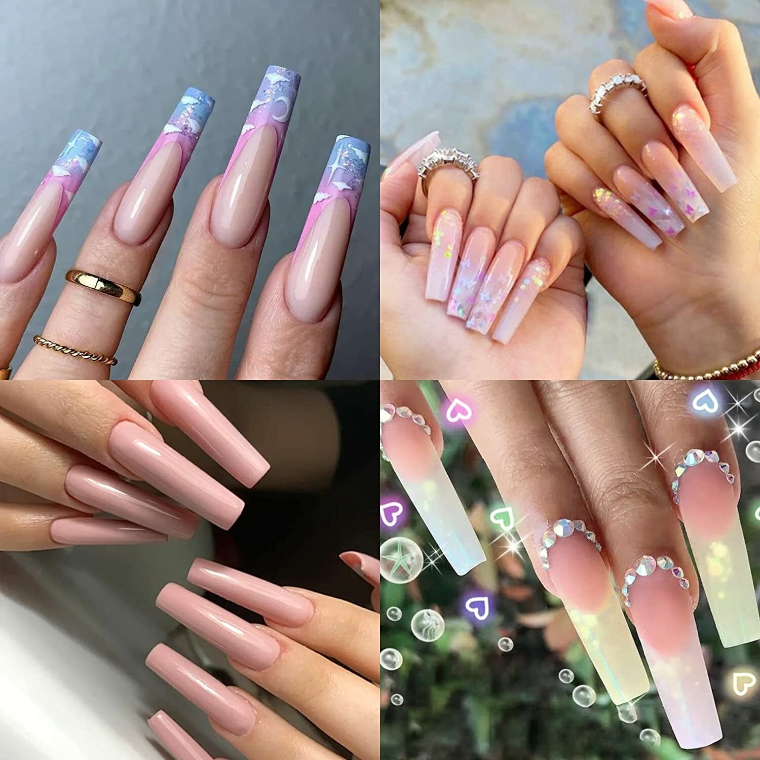 XXL, XXXL No C Curve Coffin, Square, Stiletto Acrylic Nail Tips Fast Shipping