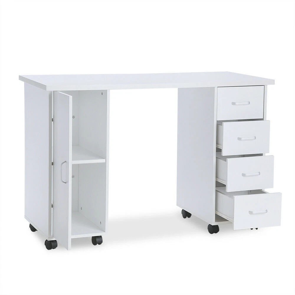 Manicure Nail Table Station Spa Beauty Salon Wheel Desk With Door & 4 Drawers