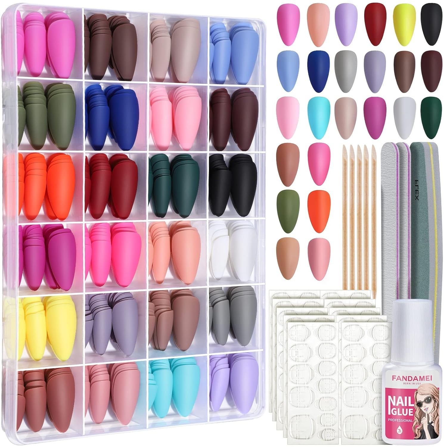 Versatile 576PCS Press On Nails in Almond Matte – Easy to Apply & Glamorous