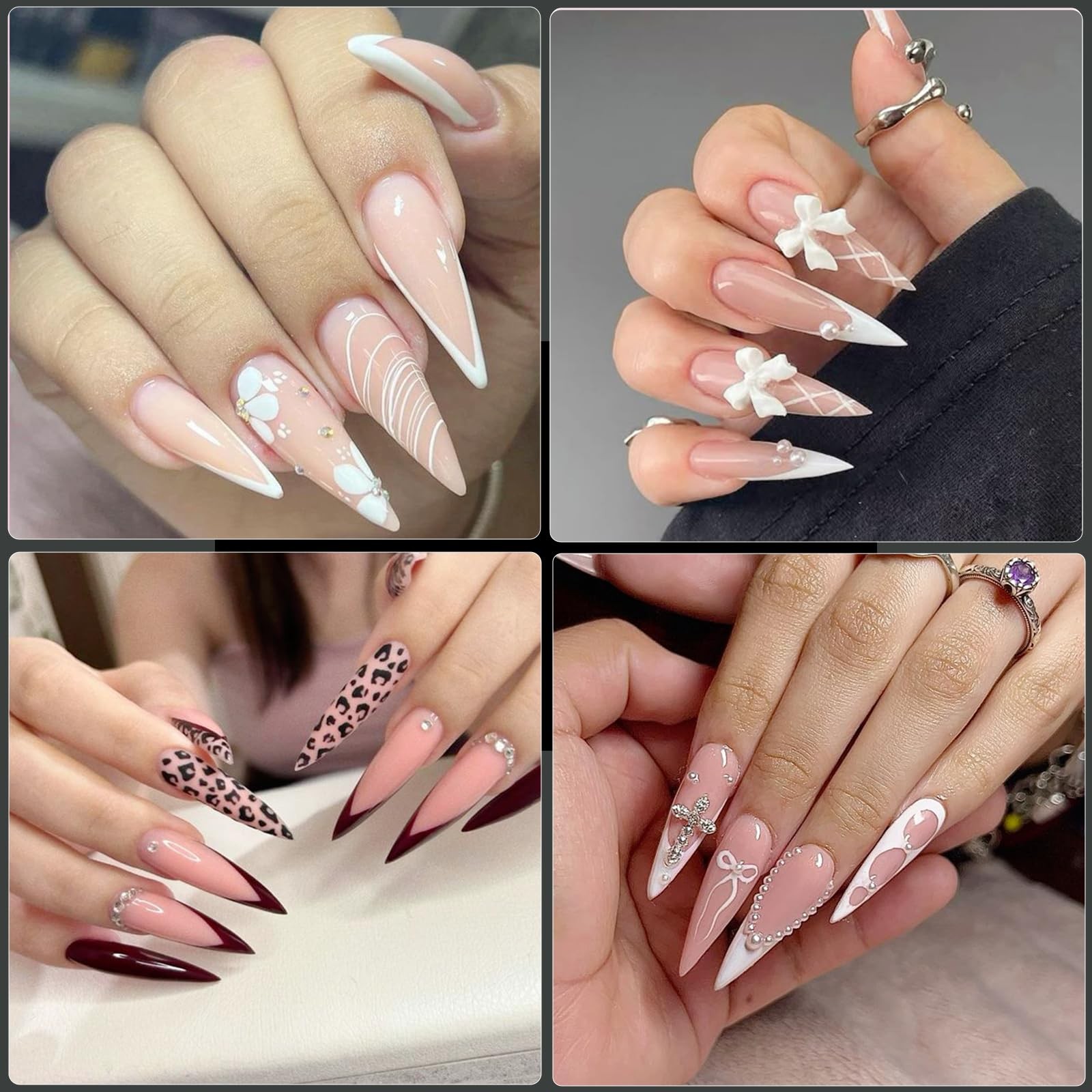 240PCS Stiletto Full Cover Soft Gel False Nails 12 Sizes Clear Matte Nail Tips