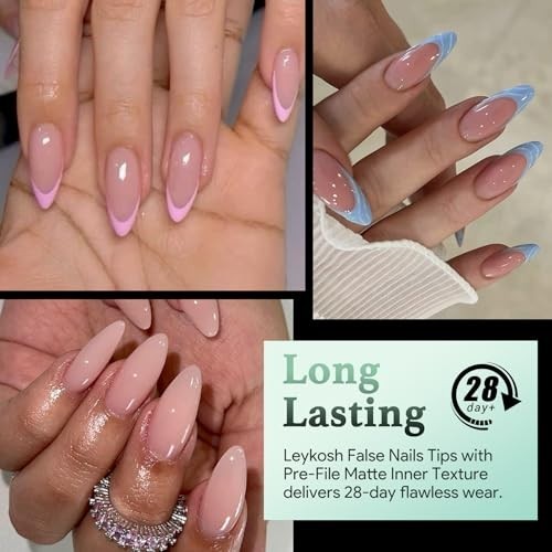 Medium Almond Nail Tips, 216pcs Acrylic Fake Nails Soft Gel X Nail Tips, Full Co