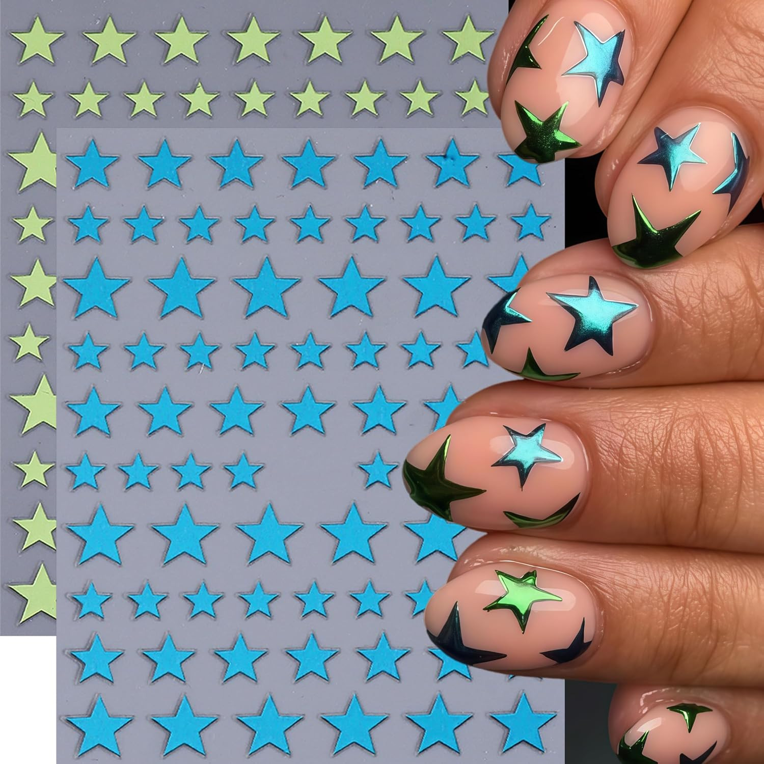 10 Sheets Y2K Star Nail Art Stickers 4Th of July Nail Decals Gold Silver Black W