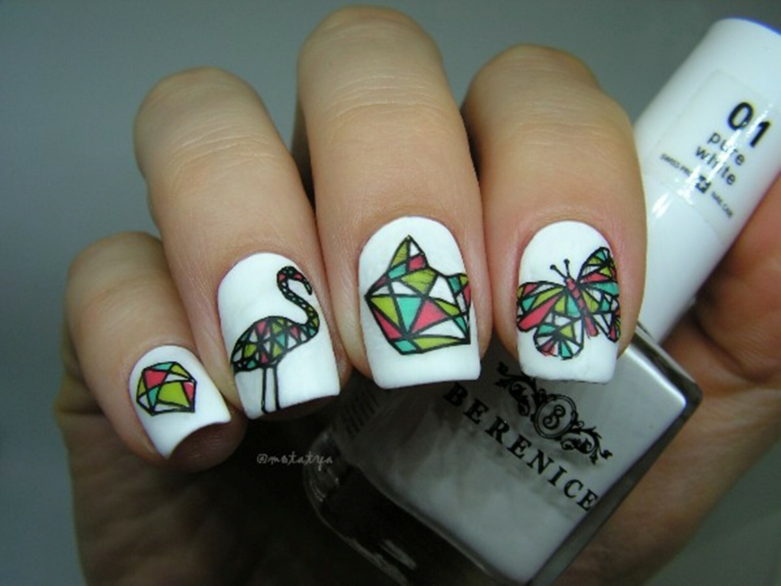 Unicorn Flamingo Animals Image Rectangle Nail Art Template BP-L089
