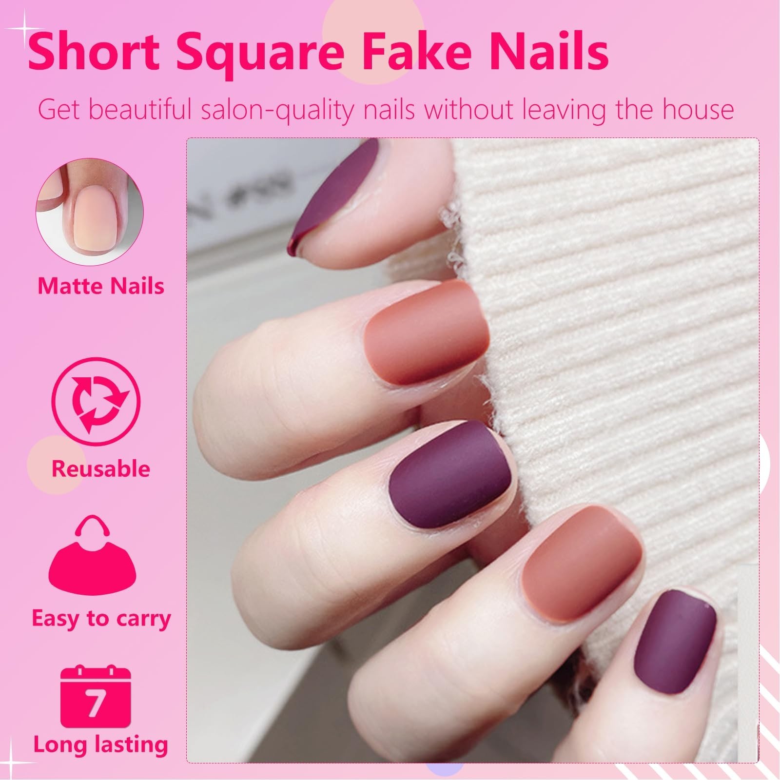 576pcs Matte Press-On Nails – Full Cover Acrylic False Nail Tips for Women & Gir