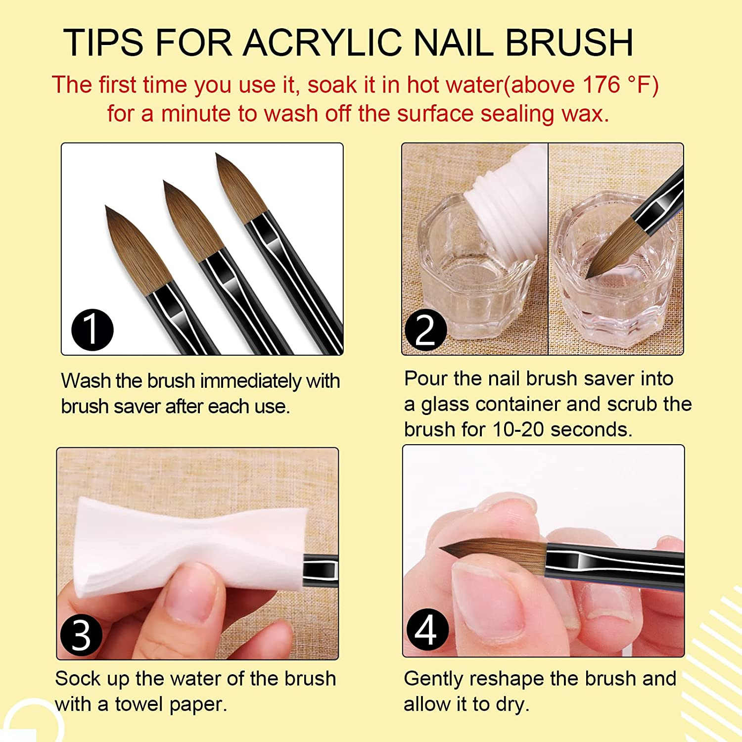 3Pcs Acrylic Nail Brush Set, Size 8/10/14 Kolinsky Acrylic Nail Brushes for Acry
