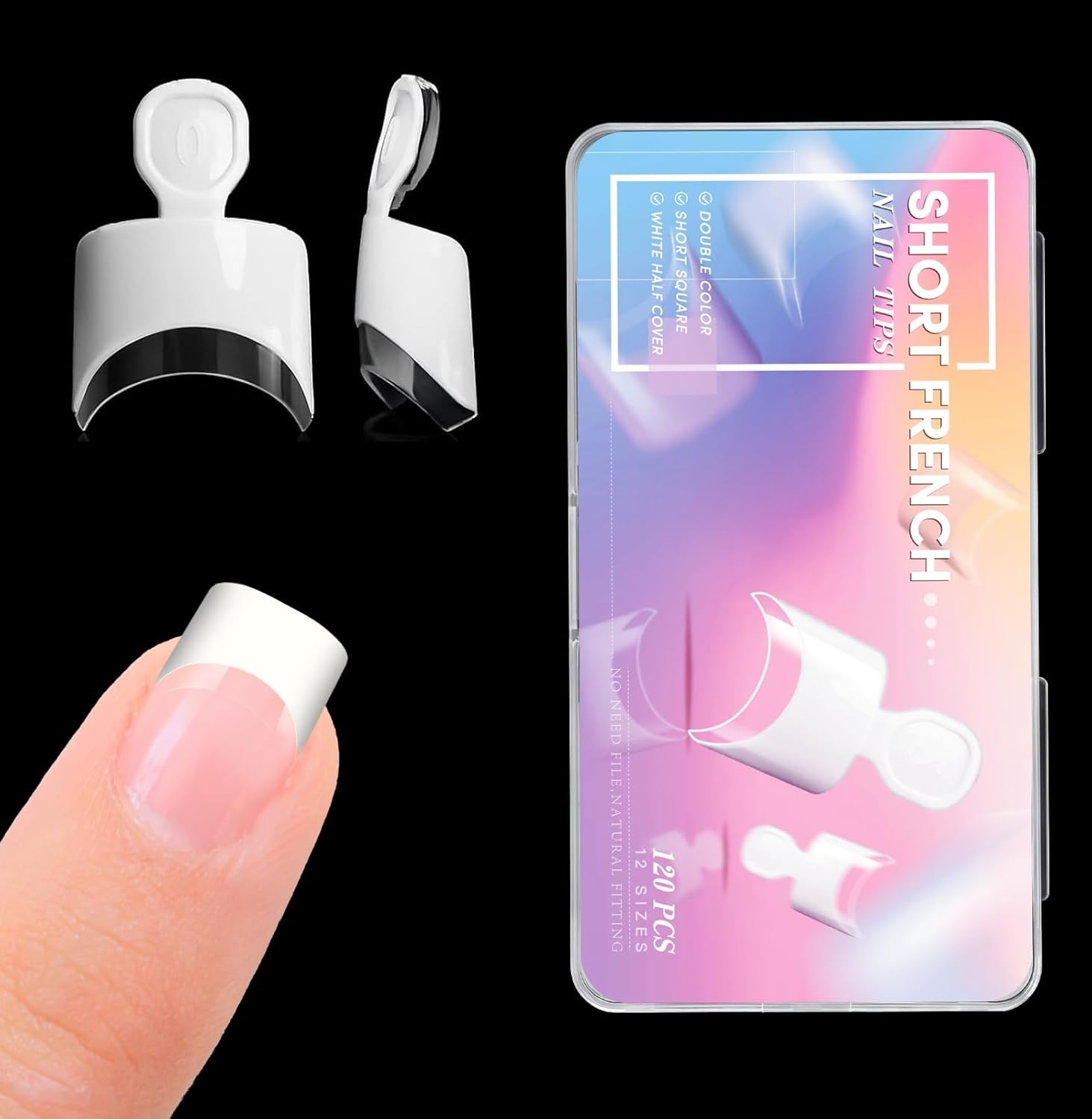 krofaue Short French 0.01 Fl Oz (Pack of 120), Half White Nail Tips