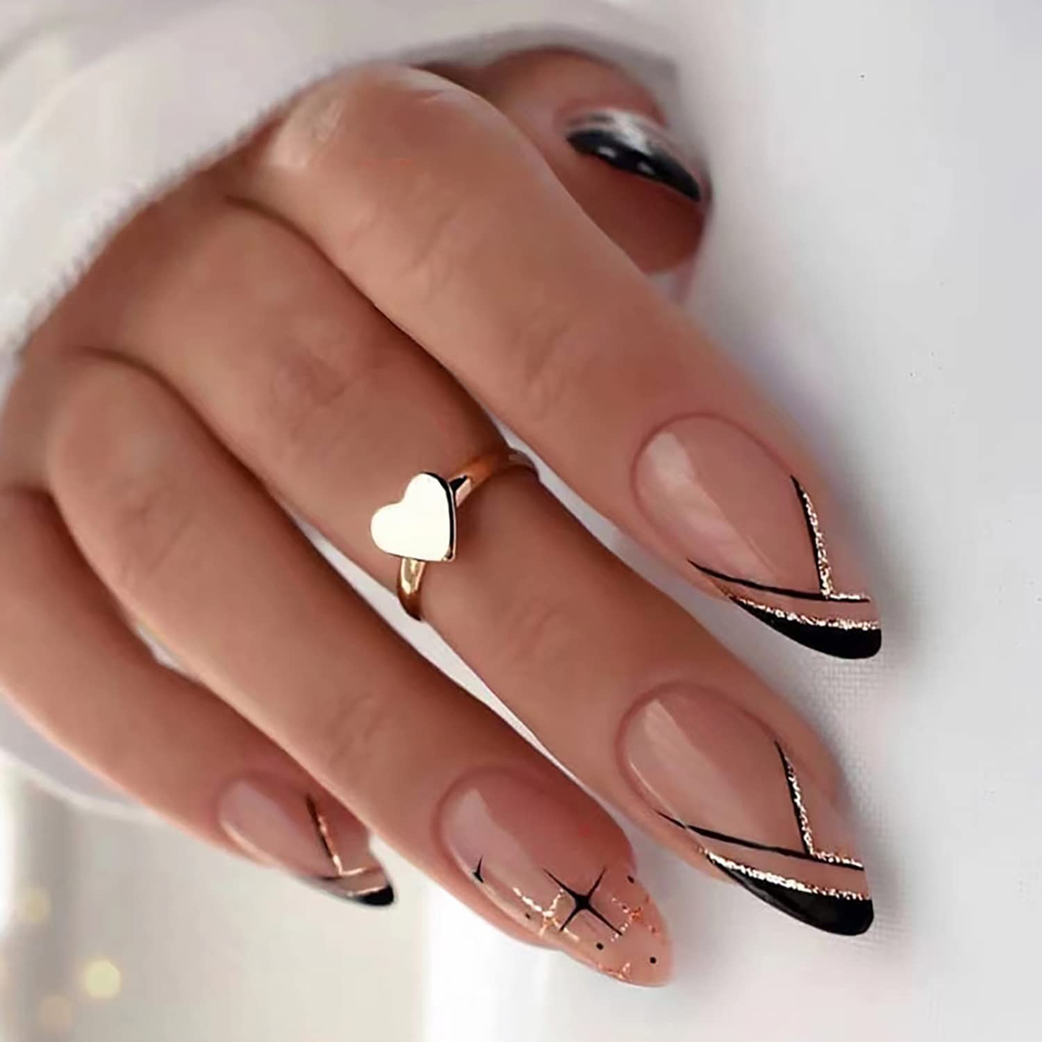 24 Pcs Natural Glossy Full Cover Reusable False Nails with Sticky Tabs, Press…