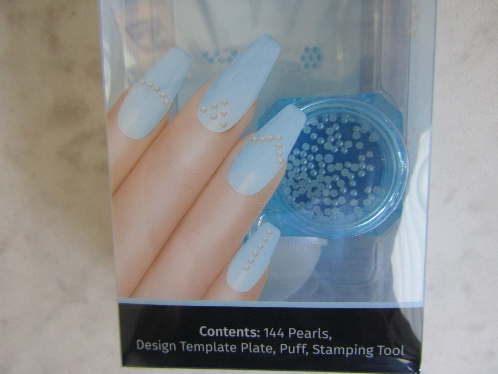 NIB Salon Pearl Perfect Stamping Kit Sparkle Blue, Pearls, Plate Puff, Tool