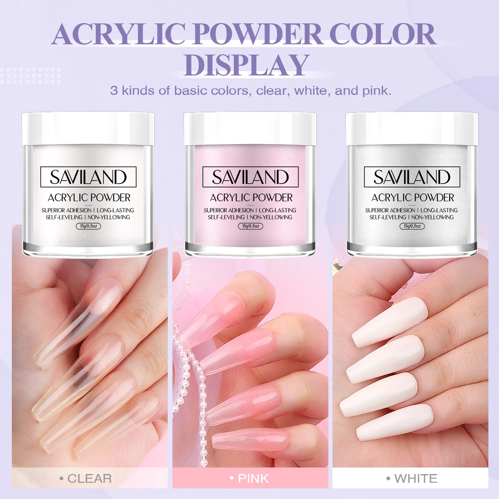 SAVILAND Essentials Acrylic Nail Kit Complete Set for Beginners with White Pink