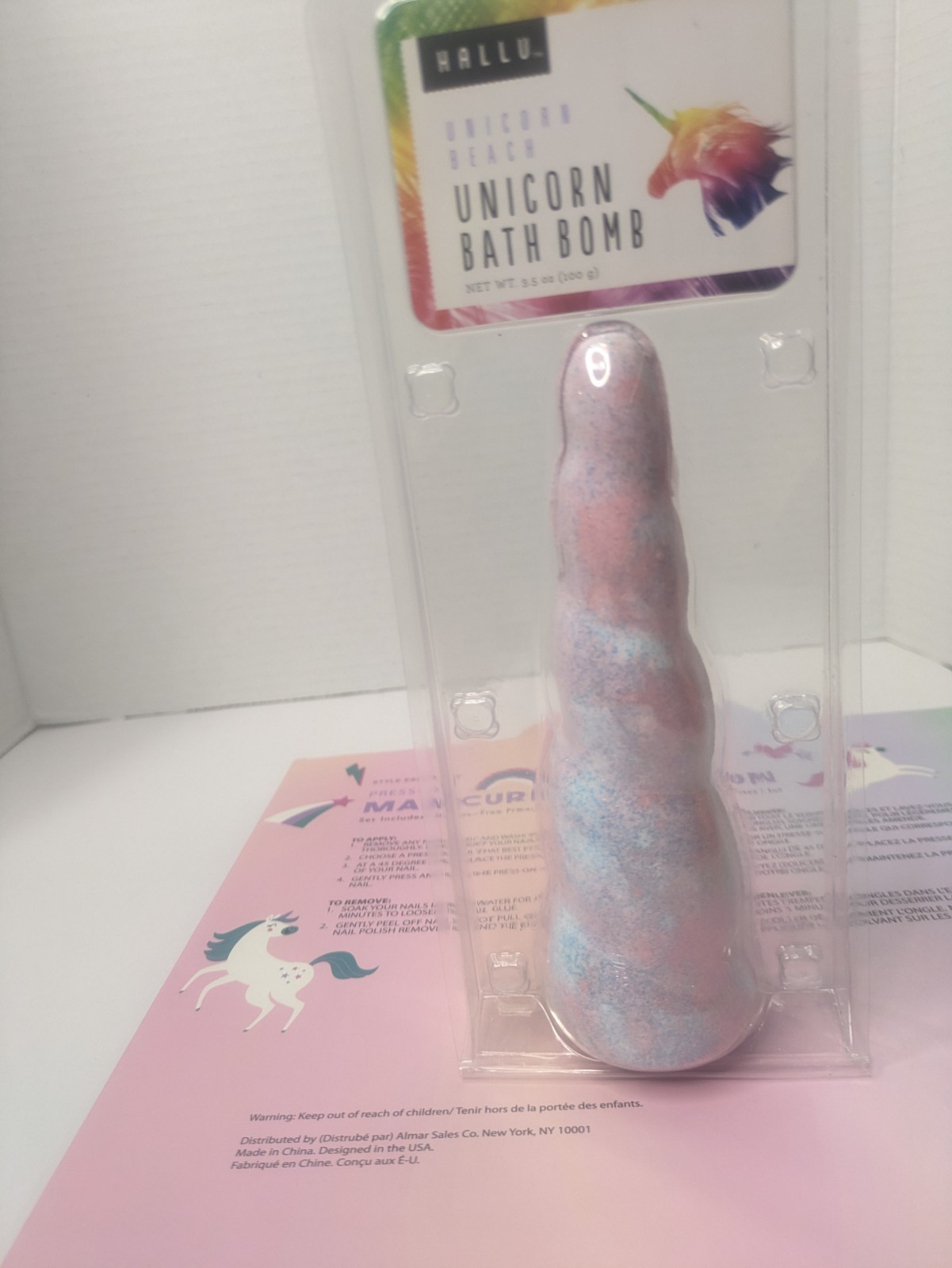Unicorn 7-Day Acrylic 84 Press On Nail Kit And Matching Bath Bomb Girls Gift Set
