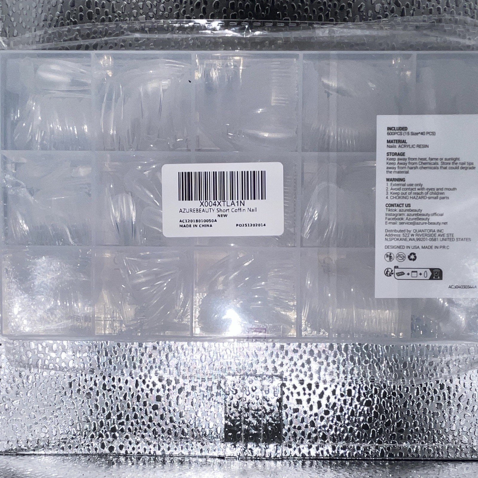 AZUREBEAUTY Full Cover Nail Tips Short Coffin Clear Acrylic Resin w/ Box