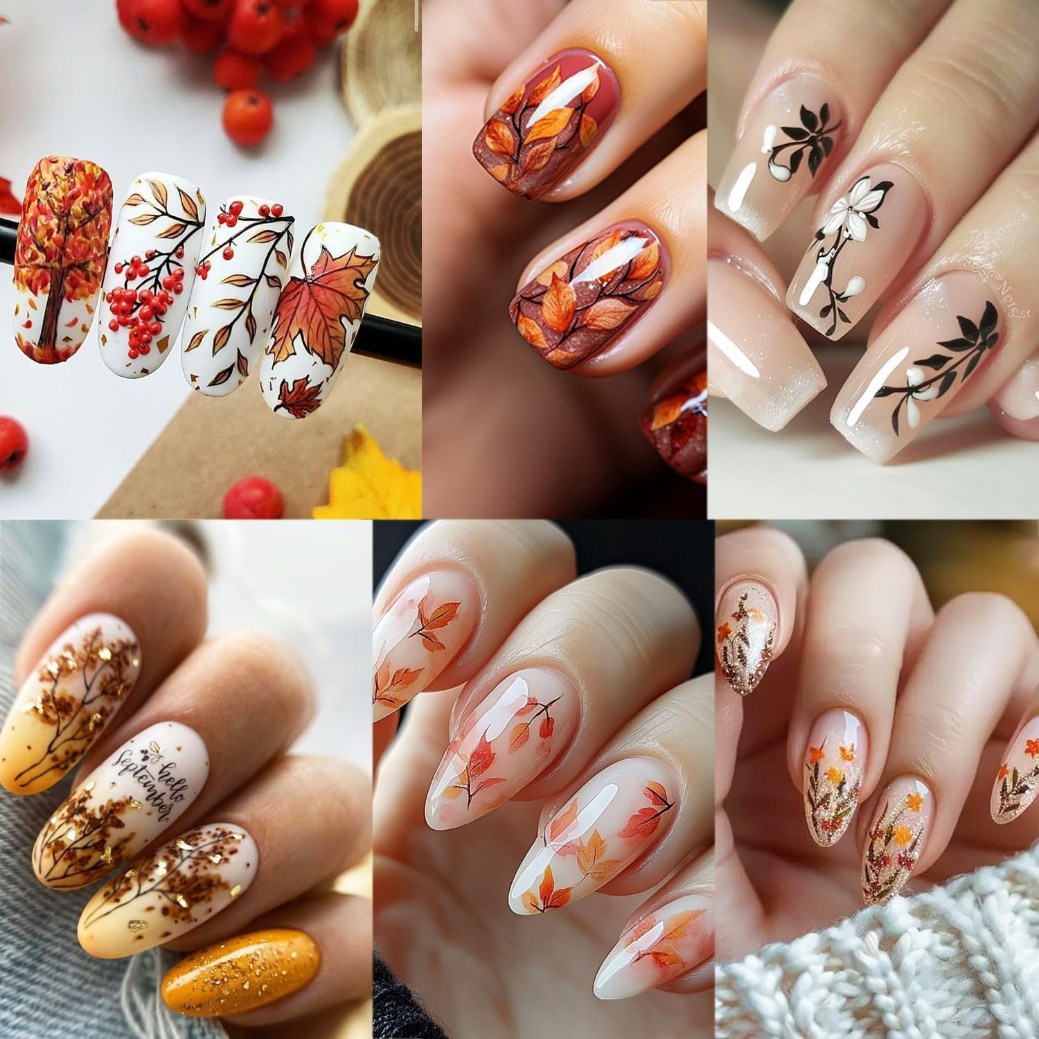 6 Sheets Fall Nail Stickers for Nail Art Black Flower Pine Nail Art Stickers …