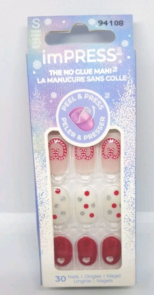 KISS impress press on nails 30 count midwinter red glitter new short length