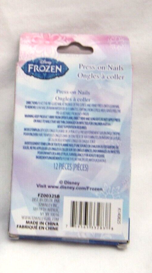Girls Disney Purple Frozen Character Press On Stick On Nails 12 Count-Brand New!