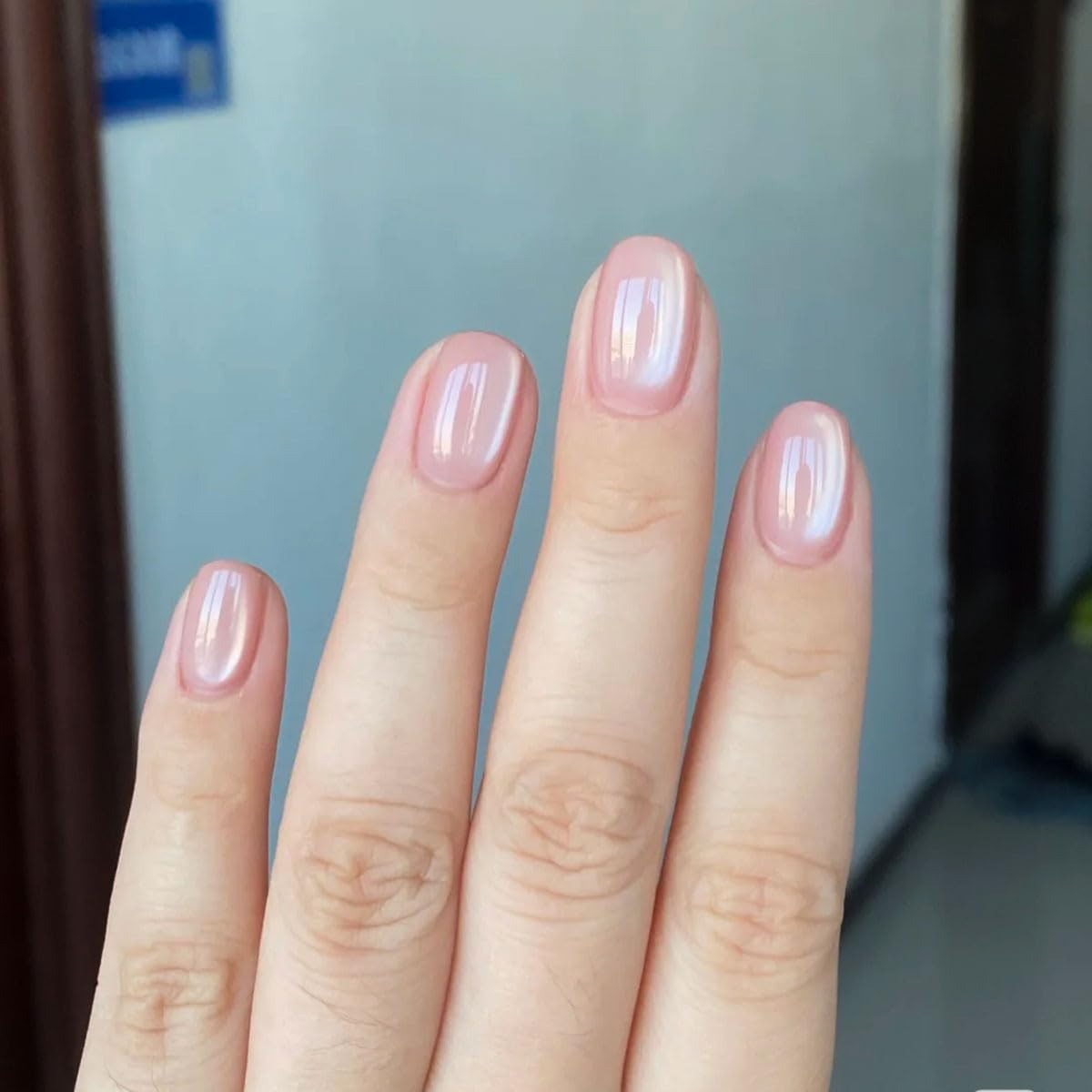 Chrome Press on Nails Medium Square Fake Nails Press Ons with Glossy Holographic