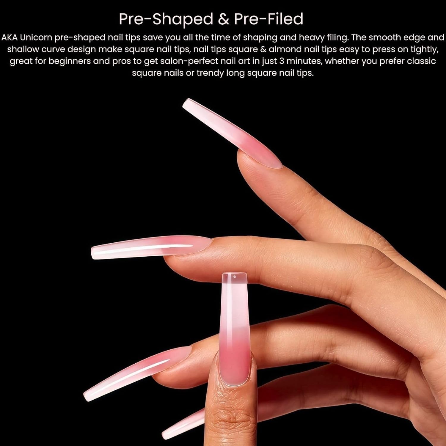 240Pcs Soft Gel Nail Tips, Long Square Full Cover Nail Extensions Kit 12 Sizes