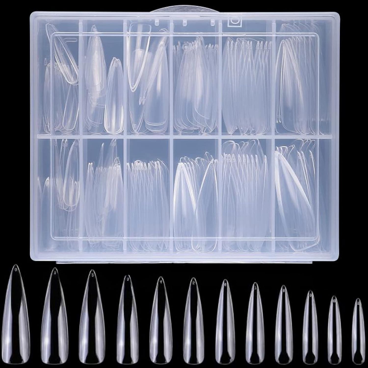 240pc XXL Almond Gel Nail Tips Extra Long Clear Oval Fake Nails 12 Sizes Full…