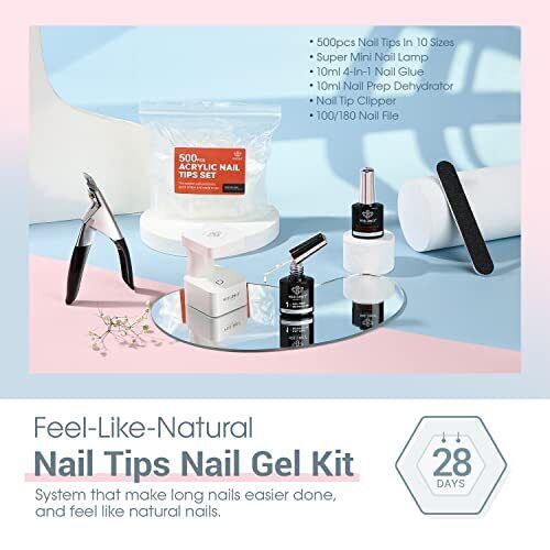 Modelones Nail Tips and Glue Gel Kit, Gel x Nail Kit 4 in 1 Nail Glue Gel,