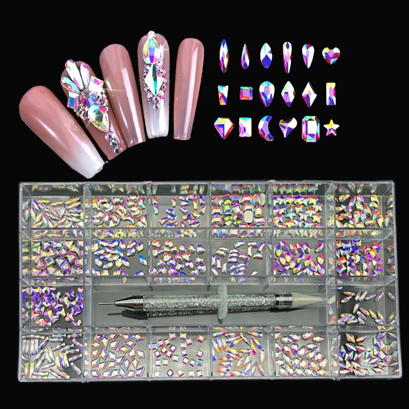 Nail Art Rhinestones Kit 3D Alloy Gems Crystal Nail Art Decorations Diamonds DIY
