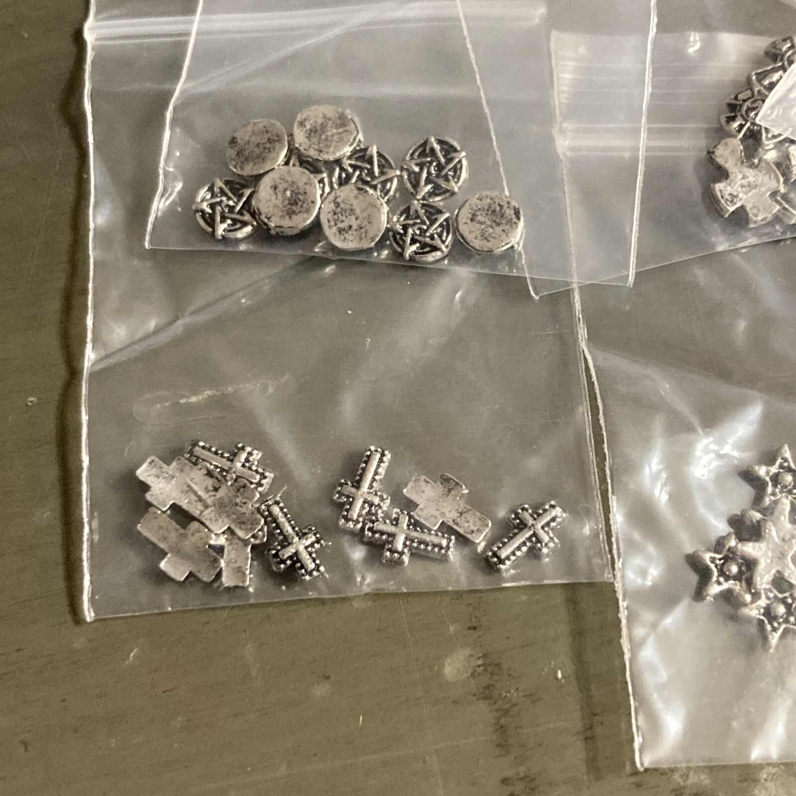 10 Packs Of 10. 3D Cross Nail Art Charms Vintage Silver Metal Chrome