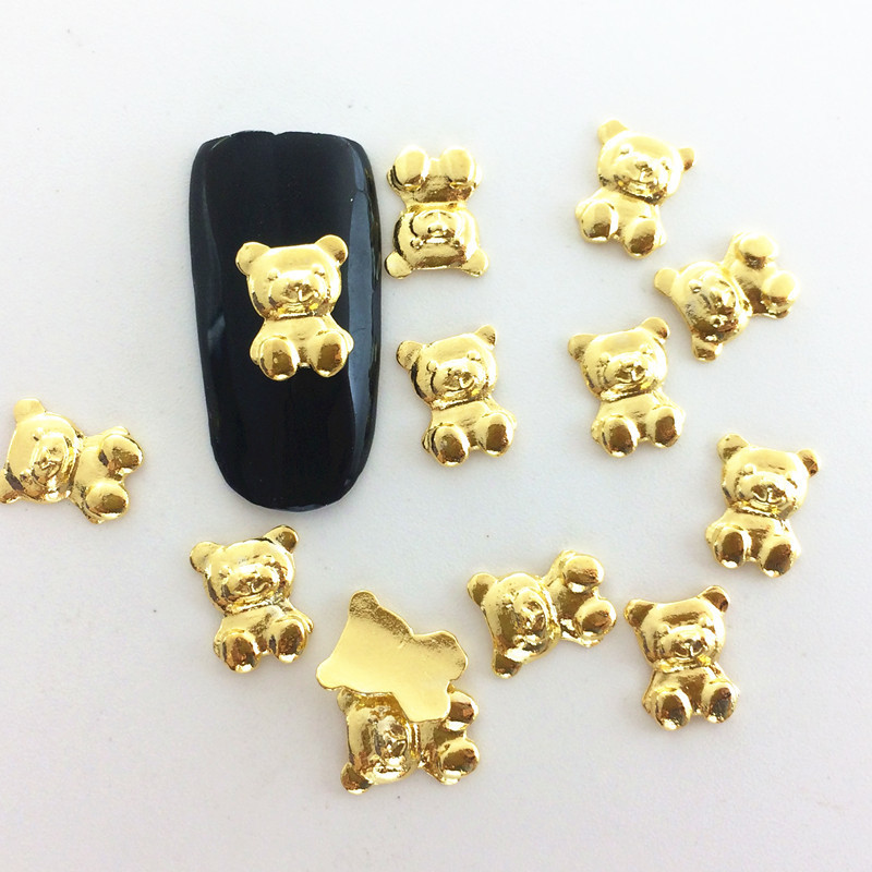 20pcs New 3D Nail Art Gold/Silver/Grey Bear Metal Alloy Cute Charms Decorations