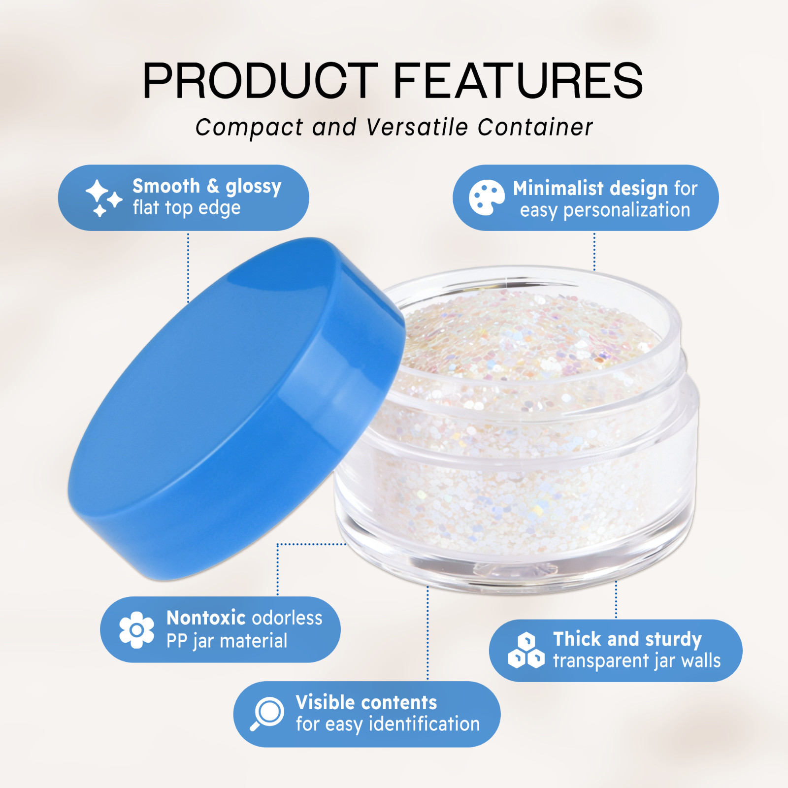 12 Pieces 20G/20ML Round Clear Cosmetic Cream Sample Jars Blue Lids BPA Free