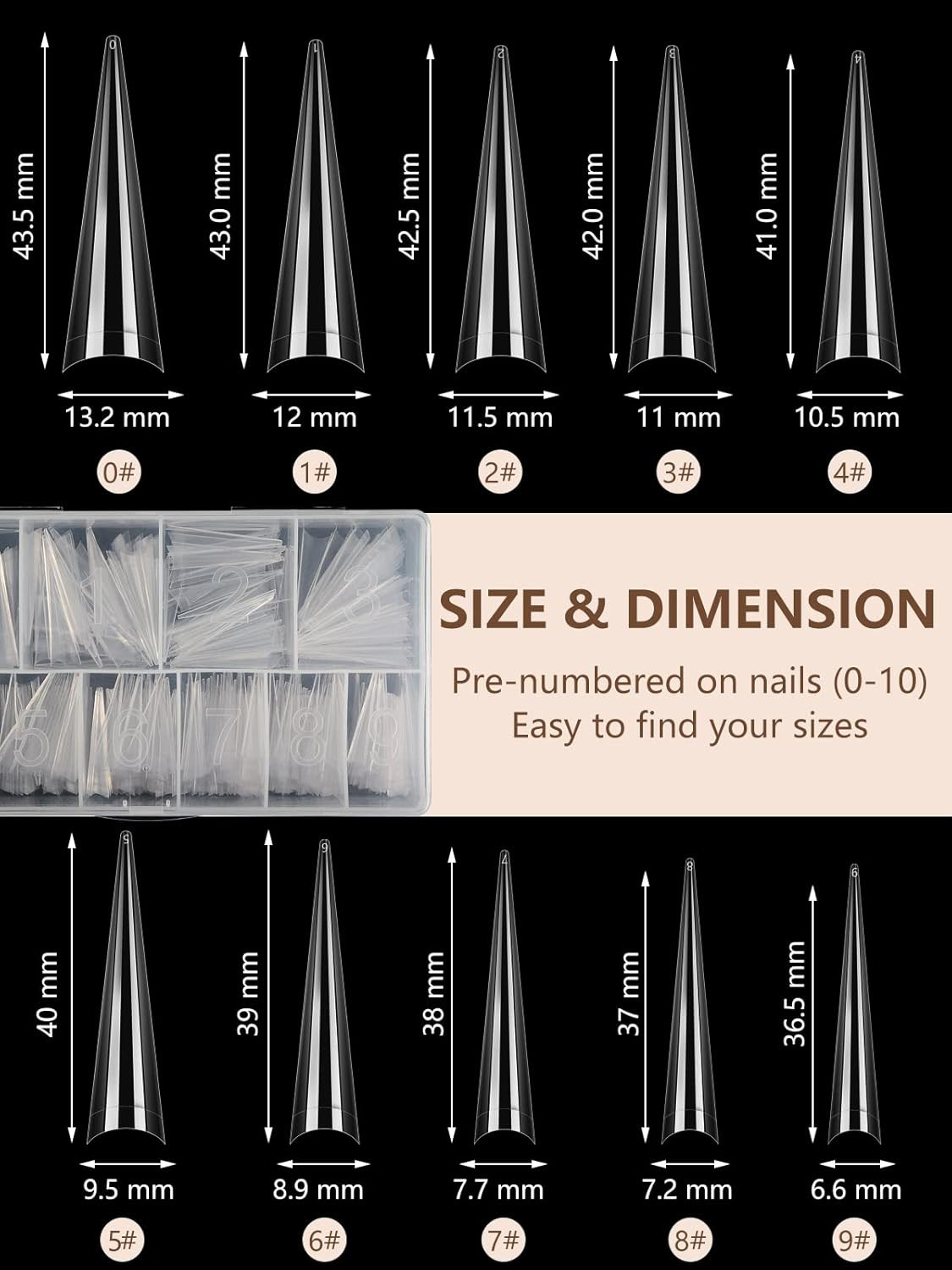 500Pcs Stiletto Nail Tips for Acrylic Nails, XL Long Clear False Nails Tips Soft
