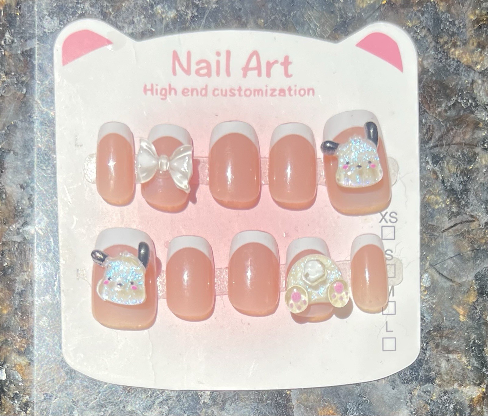 Sanrio Pochacco Short Press On Nails Glow In The Dark 3D Charms White French Tip