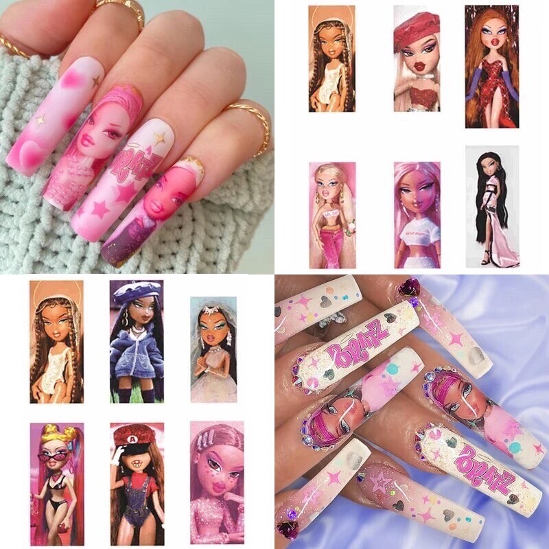 Bratz Doll Cartoon Nail Decals Water Slide Nail Art DIY Baddie Cash Nail Wrap 12