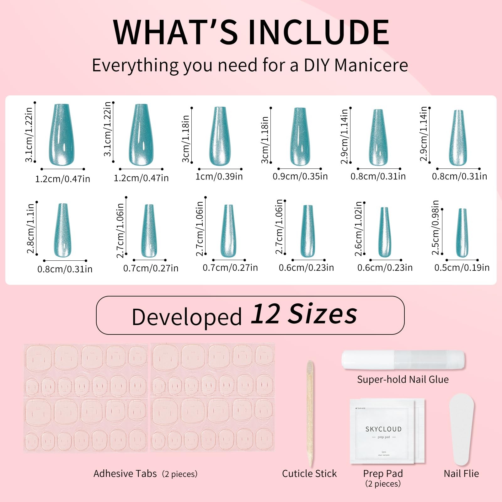SKYCLOUD Sky Blue coffin press on nails 24pc