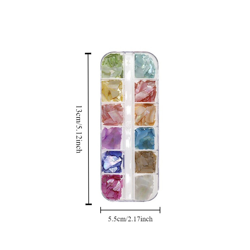 12 Grid Box – Irregular Iridescent Shell Slices Nail Art Shell Piece Painting