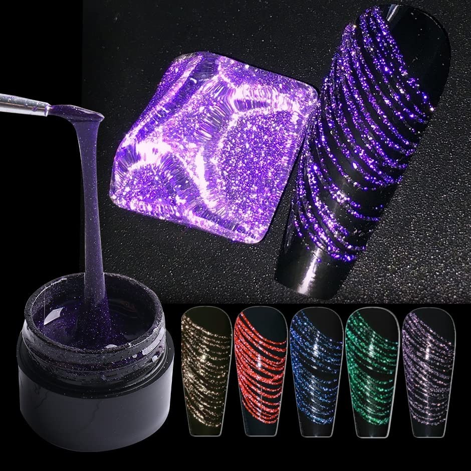 VERONNI Reflective Glitter Spider Gel, 6 Colors 1 Count (Pack of 6), 6 color