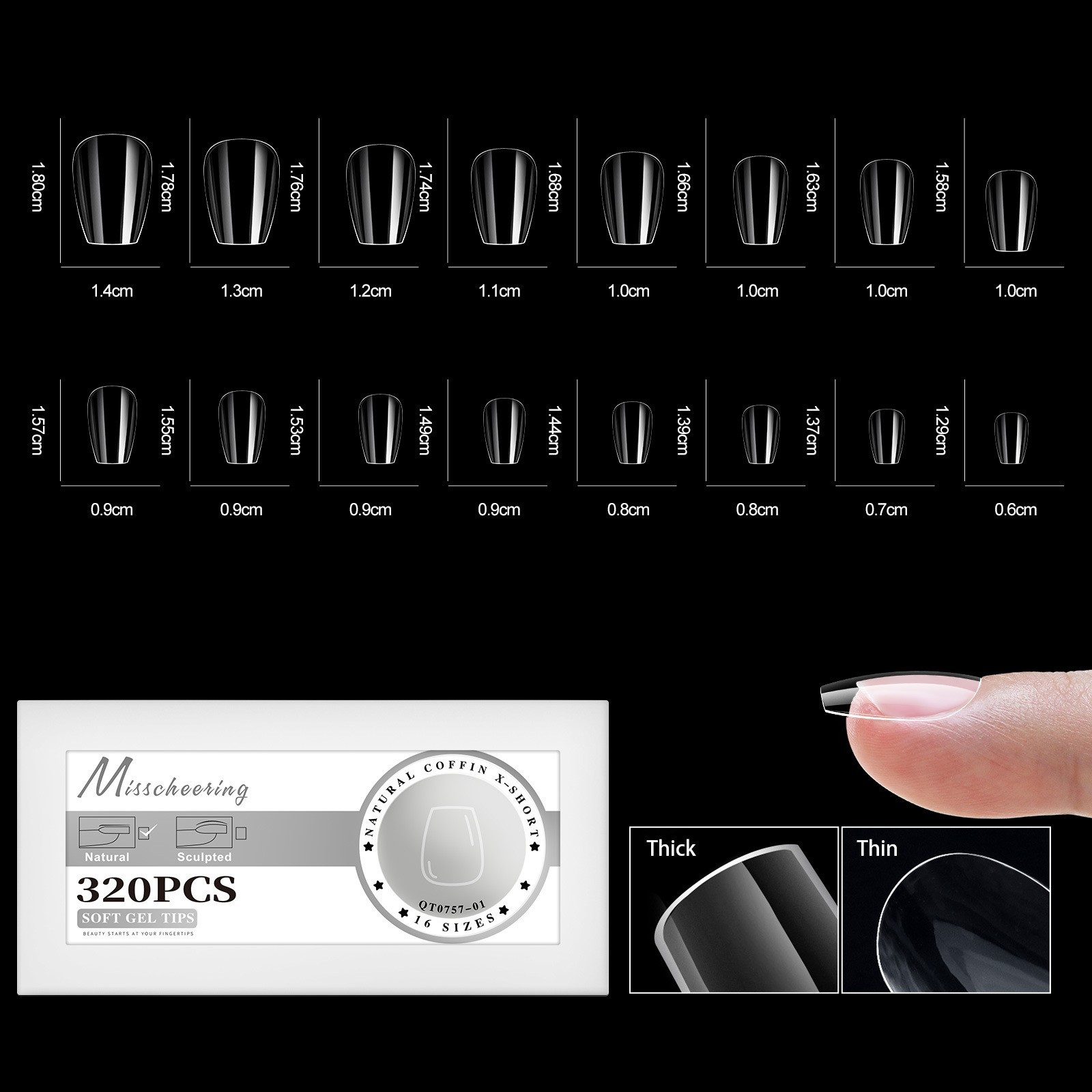 320/160pcs Clear Nails Extensions Soft Gel Nail Art Tips X Short~Long Sizes