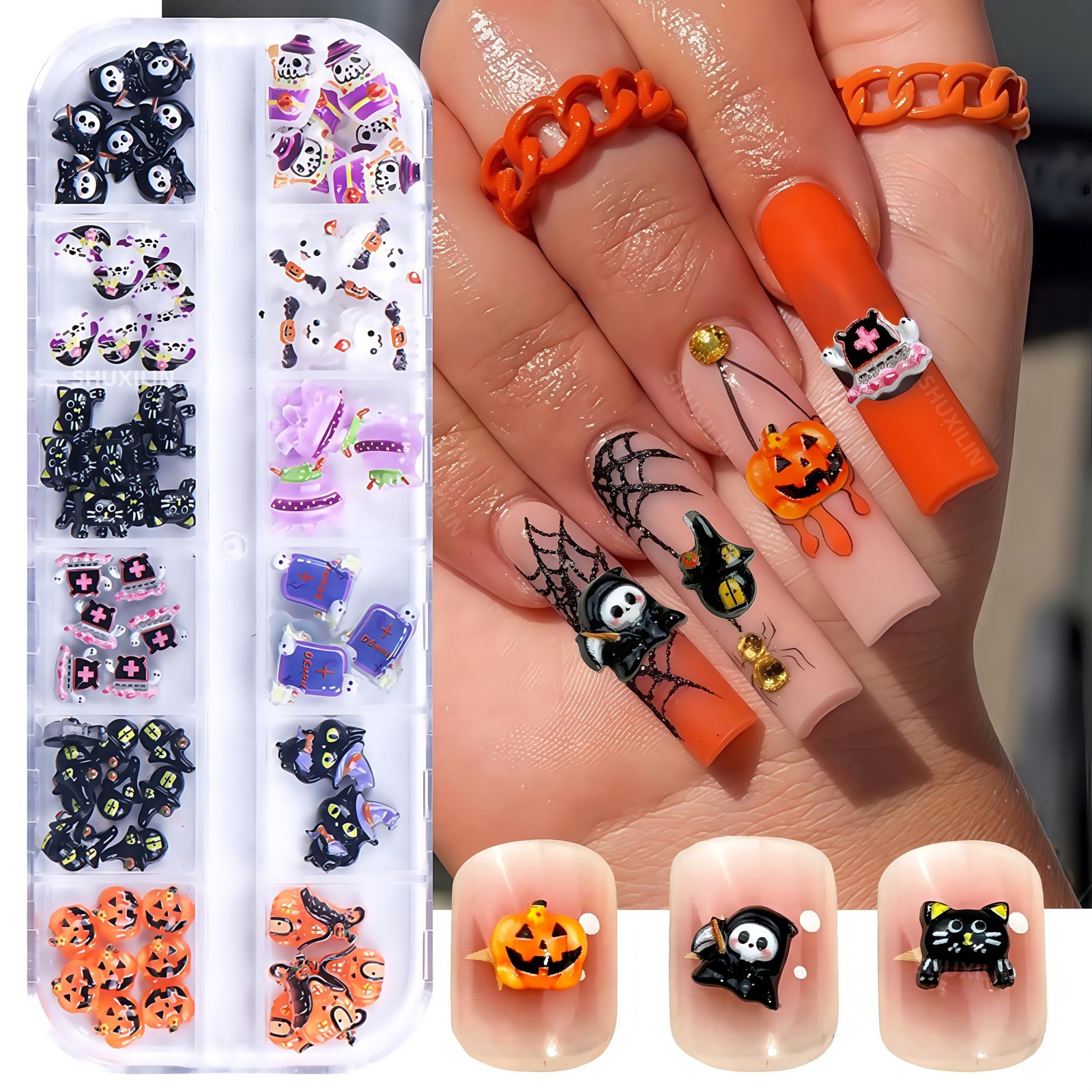 Halloween Resin Nail Charms Pumpkin Ghost Art Accessories for DIY Nails Art