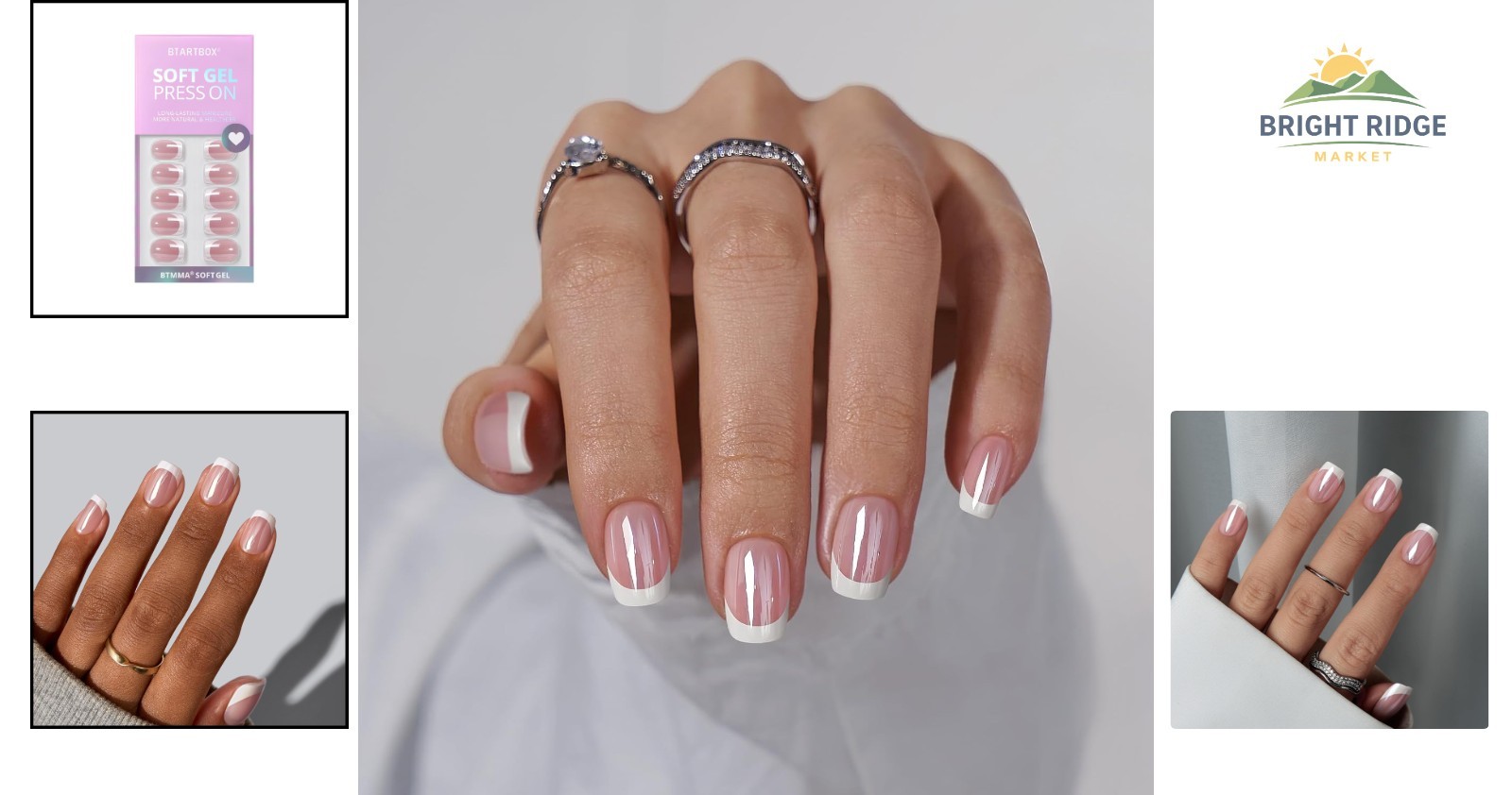 Square Press On Nails Kit – 30 Soft Gel Nails in Elegant French Style