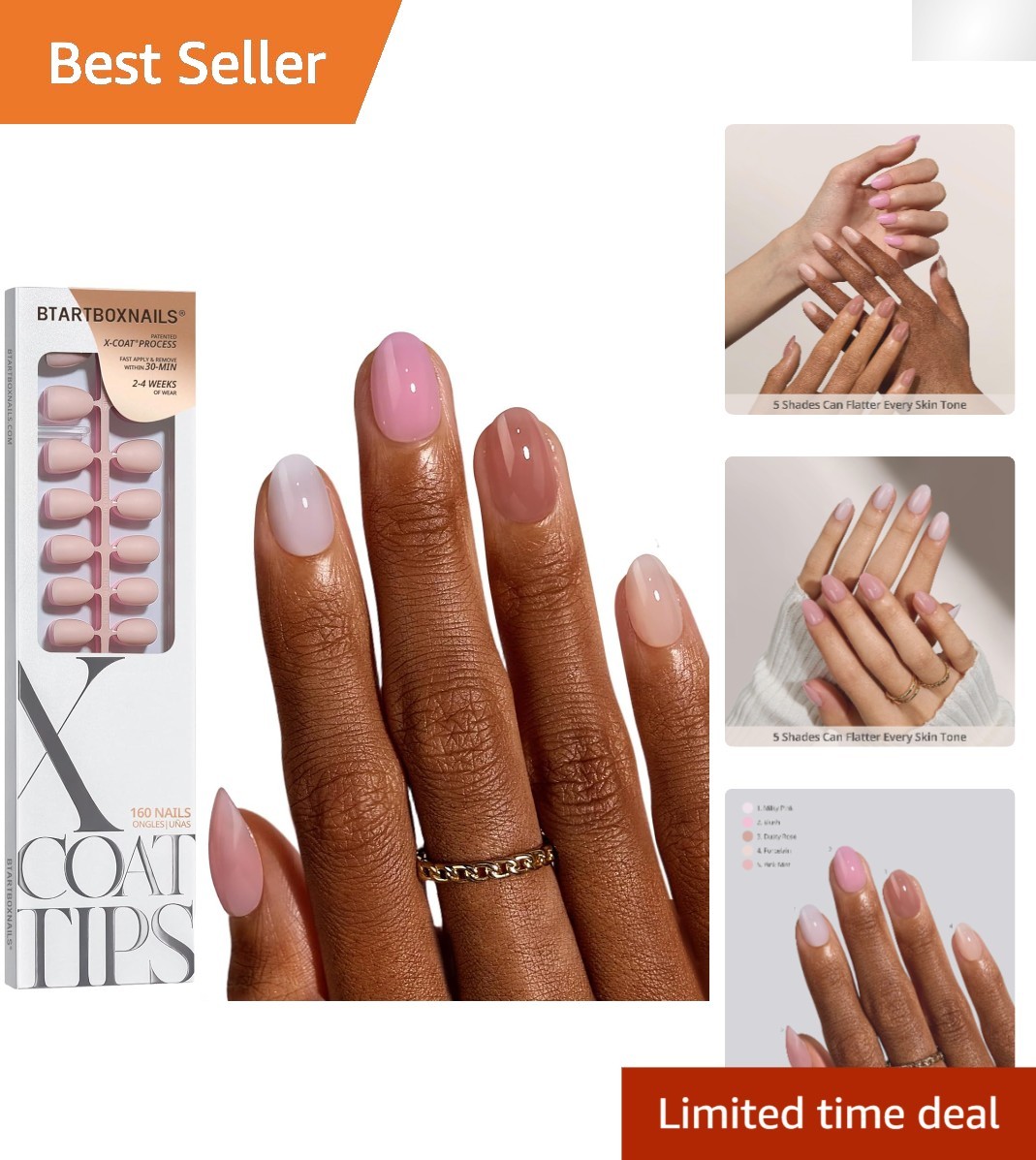 5 New BTARTBOX Press On Nails, Almond, Various Colors See Photos